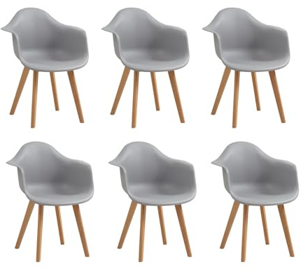 EGOONM 6er Set Esszimmerstühle Armlehne Retro Stuhl Holzbeinen Stuhl im Nordischen (Grau)