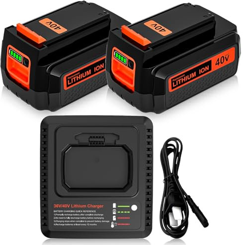 【2Pack Battery +Chrager】 2-Pack3.0Ah 40V Max Replacement for Black and Decker 40V Lithium Battery and Charger LBX2540 LBX2040 LBX1540 LBXR36 LBXR2036 and 40V Black Decker Charger LCS40 Fast Charger