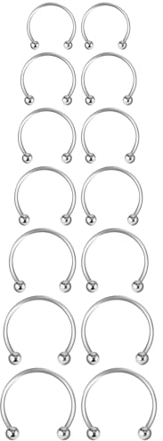 Yolev 14 Stück Hufeisen Septum Nasenring Edelstahl Fake Nasenpiercing 6-14mm Septum Piercing Hufeisenringe Chirurgenstahl Augenbrauen Ohrringe Lippen Hufeisen Piercing für Frauen Männer (Silber)