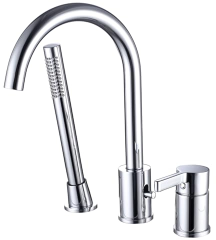 XJTNLB Mischbatterie Badewanne 3 Loch Wannenrandarmatur Chrom Badewannenarmatur mit Handbrause Duscharmatur Einhebelmischer