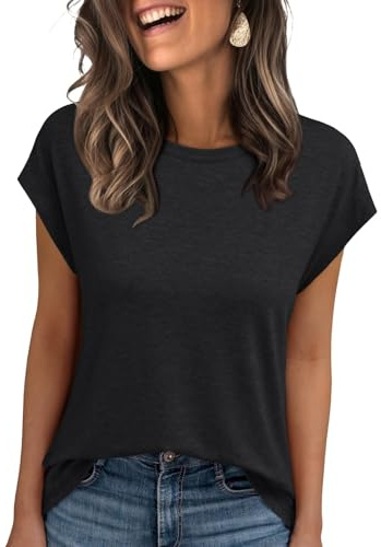 AirMood Maglietta da Donna Estiva Casual Basic Top Elegante vestibilità Ampia Girocollo Manica ad Aletta t-Shirt t-Shirt, Nero, XL