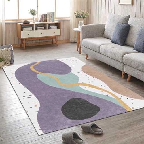 Kunsen 140X200CM Flokati Teppich Modern, minimalistisch, modisch, rutschfest, schmutzabweisend, maschinenwaschbar Schlafzimmer Waschbarer lila Kaminteppich Couch Wohnzimmer