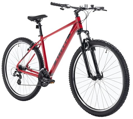 ATTABO Herren Fahrrad Alpe 1.0 mit Aluminiumrahmen 17 Ergonomischer Lenker V-Brake Rot Mountainbike mit 29 Rädern mit Zubehör Verstellbarer Sattel 21-Gang Schaltung