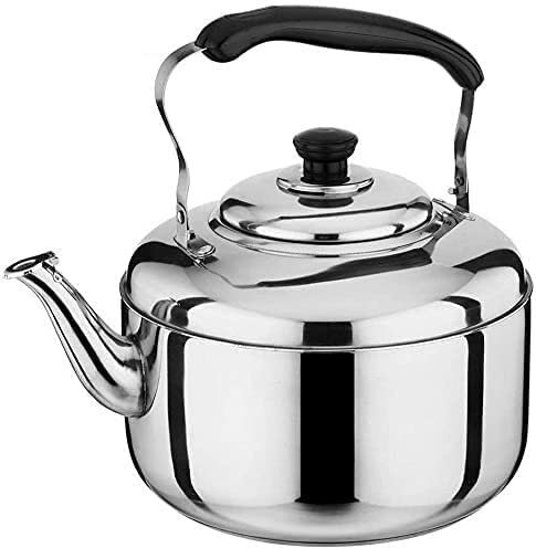 CAFIEDR Teekanne für Herd, Edelstahl-Flötenkessel, Hot Pot, Wasserkocher, Teekanne für Herd, Instant-Hot Pot, Teekessel, Wasserkocher, Teekessel (Silber, 5 l)