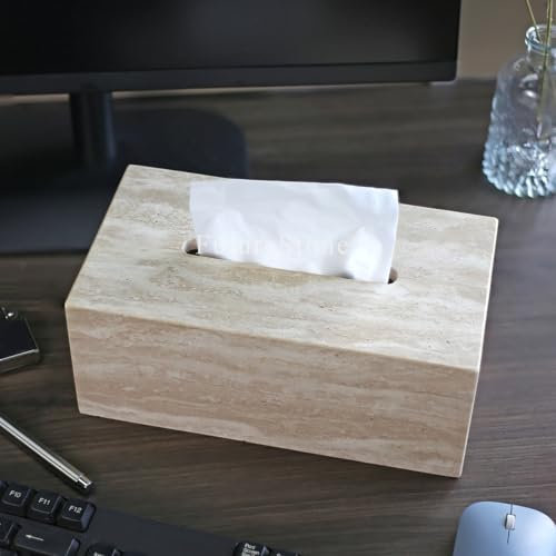 Edle und leichte luxuriöse Taschentuchbox aus natürlichem Travertin-Marmor, für Badezimmer, Büro, Schreibtisch, Arbeitsplatte, Waschtisch, Schlafzimmer, Nachttisch, Beige