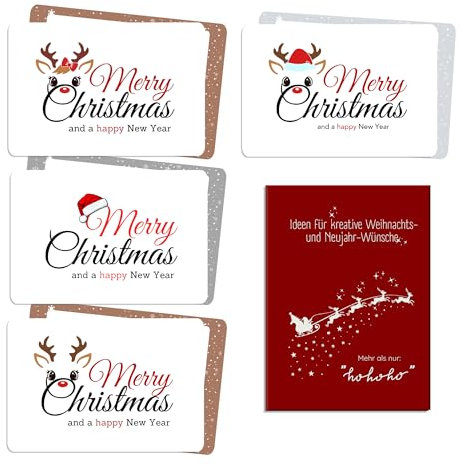ENJOYORO Weihnachtskarten Set, 28 Postkarten (4 Motive à 7 Karten), mit gestalteter Rückseite, inkl. Ideenfibel für kreative Weihnachtsgrüße