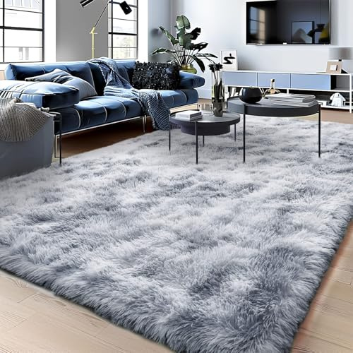 BSGIFT matta med hög lugg 200 x 300 silvergrå, lurvig vardagsrumsmatta fluffig lång lugg, vardagsrumsmatta, hög lugg matta halkfri, modern extra stora mattor för sovrum barnrum
