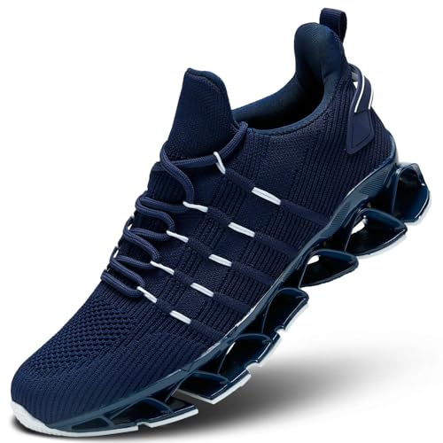 Mens Slip On Walking Shoes Blade Non Slip Tennis Running Shoes Lightweight Workout Breathable Mesh Fashion Sneakers Blue