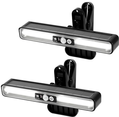 Solarlampen für Außen, 2 Stück Clip-on Solarleuchte mit Bewegungsmelder, 3 Modi LED Solarleuchten mit 36 LEDs, 2 Montagearten Solar Light für Zaun Garage Camping Einfahrt-Weißes Licht