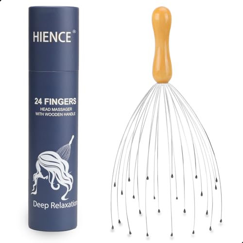 HIENCE Kopfmassage Spinne mit 24 Fingern für Tiefe Entspannung und Stressabbau, Kopfkratzer mit Ergonomischem Holzgriff, Einfach zu Halten, Kopfmassagegerät Spinne Werkzeug als Geschenk