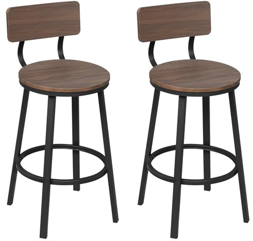 WOLTU Bar Stools Set of 2, Breakfast Stools with Backrest, Dark Wood