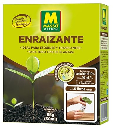 Enraizante 50ml - Masso. Ideal para esquejes y trasplantes. Fitohormonas naturales. Para todo tipo de plantas. Abono liquido con extracto de algas. Inmersion o riego.