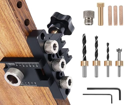 8/10/15mm Borrmall Kit för Möbler, JRISBO Snickeriverktyg 3-i-1 Dymlingsmall Borrjigg med Skala och Klämma, Justerbar Professionell Hög Hållbarhet Trä Dylmalljigg Verktyg