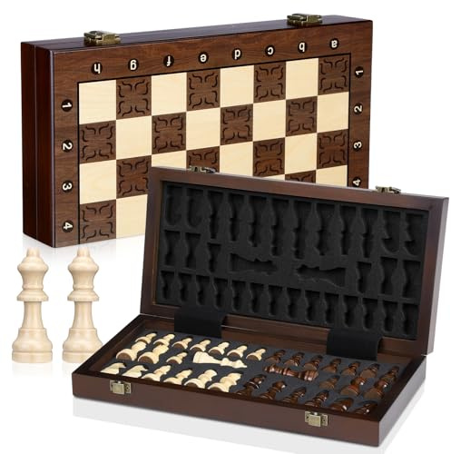 Peradix Transportabel schachspiel Magnetisch-Klappbar Mini Reiseschach mit Extra Damen 30CM - Magnetische Schach Holz für Kinder Reise,Camping