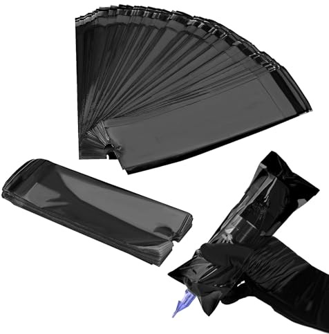 ATOMUS 200pcs svart tatuering penna ärm med tätning 2,52 * 8,6 tum Engångs penna-typ tatuering maskin väska självhäftande självförseglande trådlös tatuering maskin penna täcka