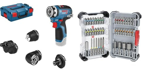 Bosch Professional 12V System GSR 12V-35 FC Cordless Drill/Driver (incl. 4 FlexiClick adapters, Without Battery/Charger) + 43x Extra Hard Screwdriver Bit Set (197 x 110.5 mm, Accessories)