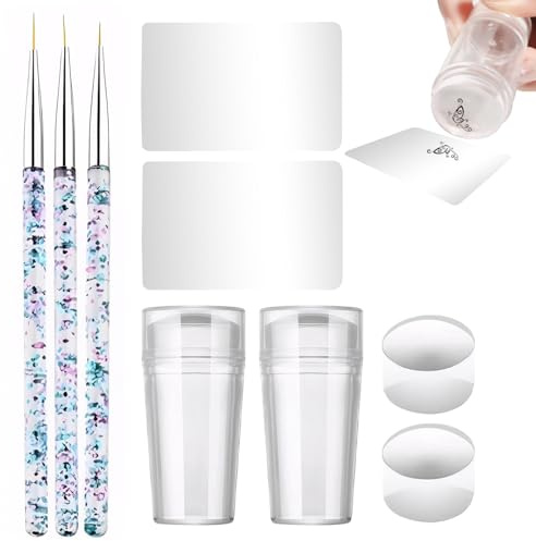 9 Stück Nagelstempel Set French Nails Stempel Silikon Transparent Nagel Stempel mit Schaber,French Nails Pinsel,Nagelwerkzeug-Zubehör,für die French-Maniküre zu Hause