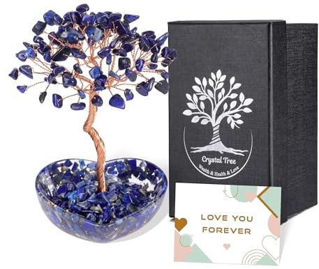 CrystalTears Lapis Lazuli Crystal Tree Gifts for Mum, for Mum, Handmade Heart Healing Crystal Gemstone Tree Birthday Day Gifts for Women Mum Presents from Daughter Son