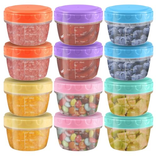 12 Pezzi Contenitori Ermetici per Alimenti Piccoli, 77ML Riutilizzabili contenitori plastica piccoli, barattoli da freezer piccoli per Alimenti, Insalate, Marmellate, Burro di Arachidi, Condimenti