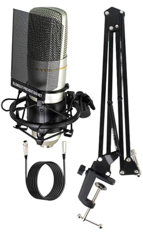 Wdbild Micrófono condensador de diafragma grande para estudio, podcasting, transmisión en vivo, accesorios de radiodifusión, instrumento vocal