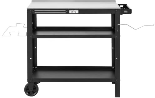 Feasto Chariot de Barbecue d'extérieur de 80 x 45,7 cm avec Plateau en Acier Inoxydable, Table de Gril Mobile avec Support d'assaisonnement et Support magnétique pour Outils, Table de préparation des | Support d'assaisonnement et support magnétique pour outils, table de préparation des aliments pour barbecue et four à pizza