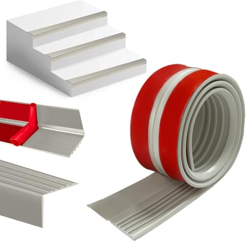 Treppenkantenprofil Selbstklebend, PVC-Gummistufen-Kantenleiste Antirutsch Vinyl-Kantenstreifen Treppenkanten-Schutzprofil, 50mm×45mm×4m L-Form Stufenkantenprofil für Außen und Innenbereich (Grau)