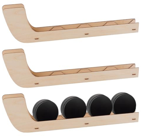 HOBBIESAY 3er-Set Hockey Puck Wandregal aus Holz Eishockey Puck Display Mit Autogrammhalter Sammlerständer Display Halterung für Team-Geschenke, Wohnzimmer Aufbewahrung, Dekoration und Zubehör