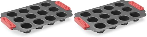 Lékué Moule Mini Muffins Pâtisserie Métal anti-adhésif 12 cavités (Lot de 2)