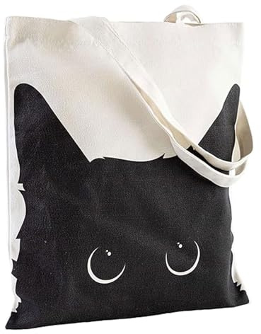 Cesujowaz Canvas Tote Bag – Robuste Mischung aus Baumwolle und Polyester, Katzen-Geschenke für Frauen, Katzenliebhaber, Buchliebhaber, Cat Tote für Einkaufen, Reisen, Schule