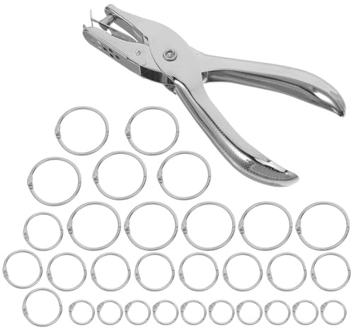 NIYANGLE Anelli di Rilegatura in Metallo 31 Pezzi (15mm, 25mm, 35mm) con Perforatrice Singola per Ufficio, Accessori per Raccoglitori a Fogli Mobili, Clip di Rilegatura Resistenti