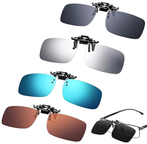 Eulihent 4 Pezzi Clip Occhiali da Sole Polarizzati, Copri Occhiali da sole a clip, Lenti da Sole Sovrapponibili, Antiriflesso UV400, Glasses Clip Ribaltabili a 180° per Uomo & Donna