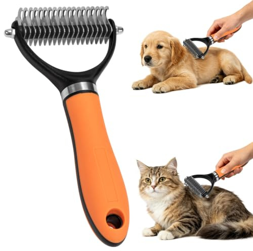 Kanzith19-Zahn-Hundebürste Unterwolle für Hunde & Katzen mit Beidseitige | Rutschfester Komfortgriff für Sicheren Halt, Orange Unterwolle Bürste Hund (Orange)