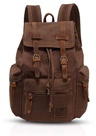 FANDARE Vintage Rucksäcke Schulrucksack Segeltuch Daypacks Ranzen Mädchen Schulranzen für 15.6 Zoll Laptop Taschen Herren Damen Schultasche für Arbeit Wandern Reisen Camping Rucksack Braun