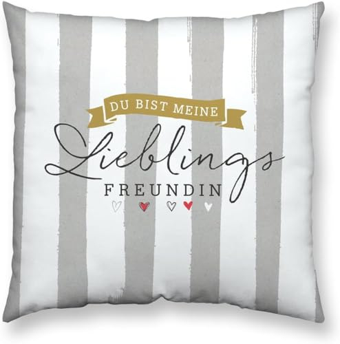 Sheepworld H:PPY Life Kissen Motiv Lieblingsfreundin | Zierkissen, Baumwolle, 30 cm x 30 cm | Kissen Freundin | 44939