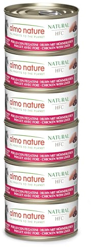 Almo Nature HFC Natural – våtfoder för vuxna katter – kyckling och lever – human grade, glutenfri – 6 x 70 g