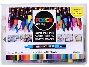 POSCA PC-5M Medium Tip Acrylic Paint Marker Pens, 39 Standard Colours | 1.8–2.5 mm Medium Tip, For All Surfaces, Non-Toxic, Biodegradable Packaging
