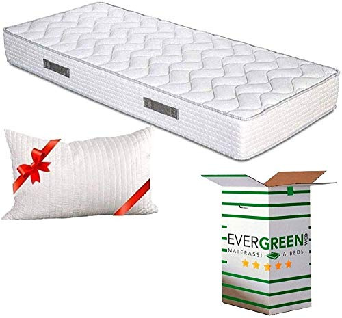 EVERGREENWEB - Materasso Singolo 90x190 con DISPOSITIVO MEDICO Alto 20 cm in Poliuretano ORTOPEDICO lastra Water Bio + CUSCINO Memory Foam INCLUSO Rivestimento Morbido Bianco Anallergico