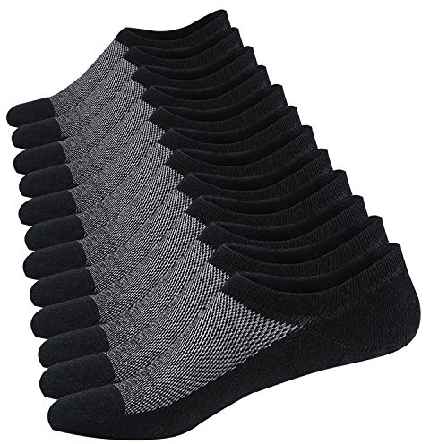 Ueither Calcetines Cortos Hombre Invisibles Respirable Calcetines tobilleros Algodón Antideslizantes (6 Pares Negro,38-44)