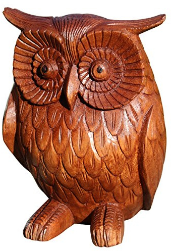 Wogeka - 20 cm große Massive Eulen Figur - aus Holz Geschnitzte Handarbeit als besondere Geschenk-Idee für Eulen-Freunde zu Geburtstag, Weihnachten zur Deko Eule 30