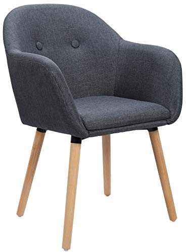 WOLTU Esszimmerstuhl 1 Stück Küchenstuhl Wohnzimmerstuhl Polsterstuhl Sessel, Armlehnstuhl mit Rückenlehne, für Esszimmer, Küche, Wohnzimmer, Leinen, Gestell aus Massivholz, Dunkelgrau, BH94dgr-1