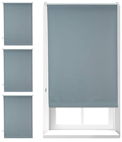 Relaxdays 4 x Verdunkelungsrollo, Hitzeschutz, Thermo Rollo Klemmfix, blickdichtes Seitenzugrollo 70x165, Stoff 66 cm, grau