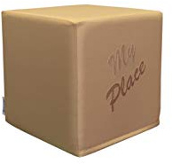 PanQube Pouf VERONA 30 Ottoman Hocker Footstool Seat for Children with embroidery Beige, 30cm x 30cm x 30cm