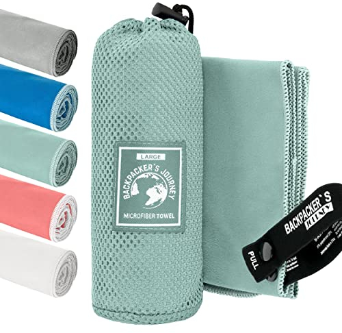 Backpacker's Journey Mikrofaser Handtücher in S M L XL. Reisehandtuch Sets leicht, schnelltrocknend, saugfähig und antibakteriell (türkis L)