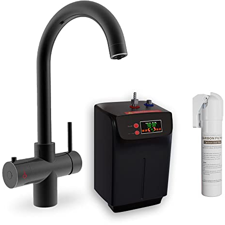 3 Way Instant Hot Boiling Water Kitchen Tap Matte Black with Digital Heating Tank Unit & Water Filter