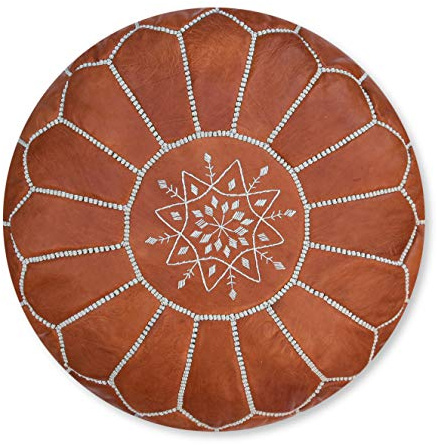 Poufs&Pillows Premium Echt Leder Pouf - Handgefertigt - Gefüllt geliefert - Ottoman, Sitzsack, Fußhocker (Terra Braun)