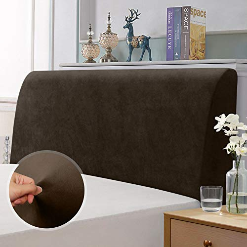 TAOCOCO Bett Kopfteil Bezug, Kopfteilbezug für Doppelbett, elastischer Kopfteilbezug, weicher Samtstoff, waschbar, All-in-One-Design, Braun, 180-200 cm