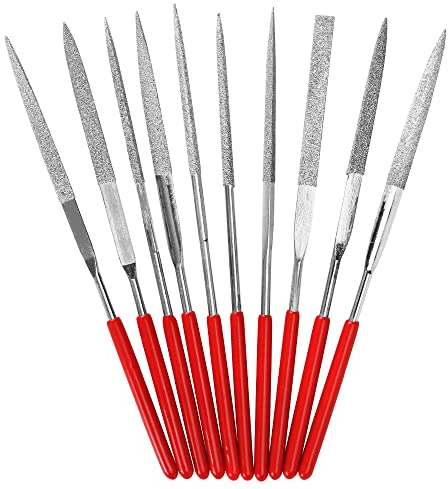 SI FANG Small Diamond Needle File Set 140mm x 3mm, 10 Kinds of Mini Needle Files Mixed Style Set, Precision Diamond Coated Miniature & Model Files, for Metal Wood Jewelry Stone Wood Carving Craft