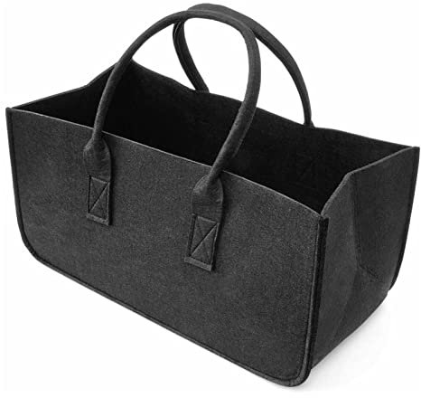 Eastuy Firewood Storage Basket Carrier Bag, Log Bag Carrier with Carrying Handles for Outdoor Camping, Black