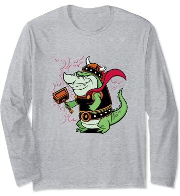 Wikinger Alligator Cartoon Krokodil Hammer Helm Langarmshirt