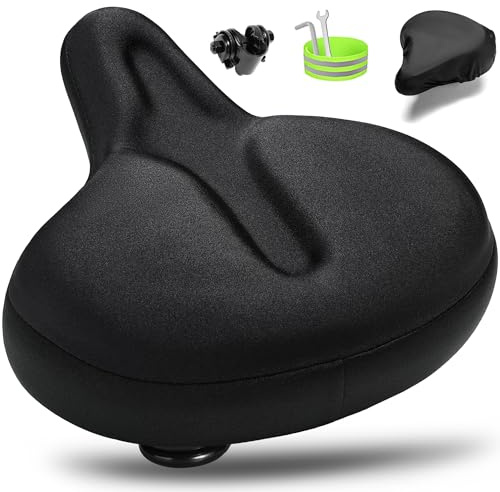 CDYWD Oversized Bike Seat for Men & Women, Comfortable Gel Padded, Extra Wide Bicycle Seat Cushion Comfort, Replacement Saddle for Peloton, Stationary Exercise Bike, Mountain Bike, Cruiser, City Bike
